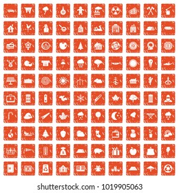 100 lumberjack icons set in grunge style orange color isolated on white background vector illustration