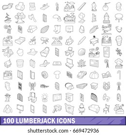100 lumberjack icons set in outline style for any design vector illustration