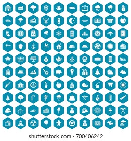 100 lumberjack icons set in sapphirine hexagon isolated vector illustration