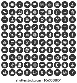 100 lumberjack icons set in simple style white on black circle color isolated on white background vector illustration