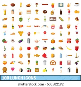 100 lunch icons set in cartoon style for any design vector illustration