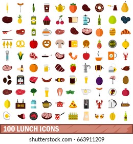 100 lunch icons set in flat style for any design vector illustration