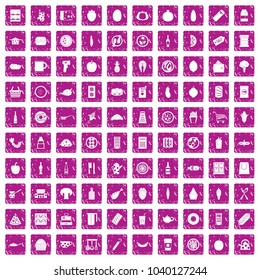 100 lunch icons set in grunge style pink color isolated on white background vector illustration