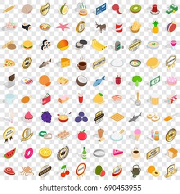 100 lunch icons set in isometric 3d style for any design vector illustration