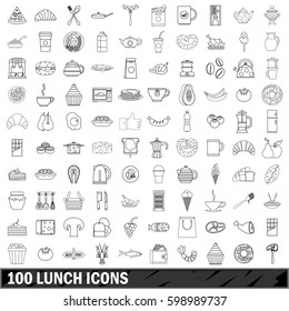 100 lunch icons set in outline style for any design vector illustration