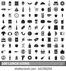 100 lunch icons set in simple style for any design vector illustration
