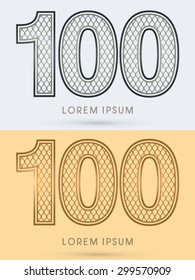 100, Luxury Font, Concept  Gold and Silver, Wire Mesh, steel, net, graphic vector