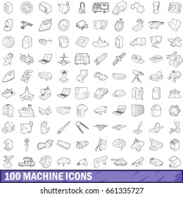 100 machine icons set in outline style for any design vector illustration
