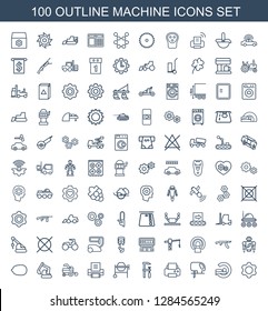 100 machine icons. Trendy machine icons white background. Included outline icons such as gear, MRI, electric saw, printer, chainsaw, concrete mixer. machine icon for web and mobile.