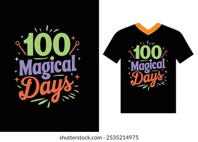 100 días mágicos, diseño de camiseta de tipografía en una Ilustración vectorial.