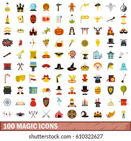 100 magic icons set in flat style for any design vector illustration