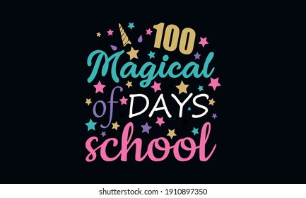 100 Mágicos Días Escolares - Vector Escolar De Unicornio Y Pintura