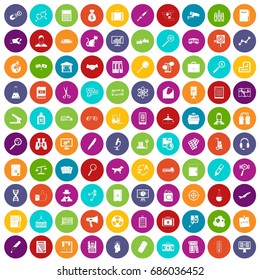100 magnifier icons set in different colors circle isolated vector illustration