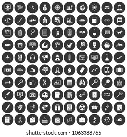 100 magnifier icons set in simple style white on black circle color isolated on white background vector illustration