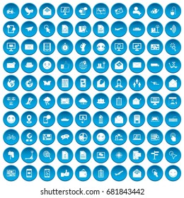 100 mail icons set in blue circle isolated on white vector illustration