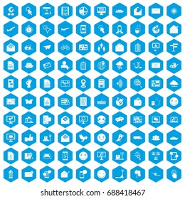 100 mail icons set in blue hexagon isolated vector illustration