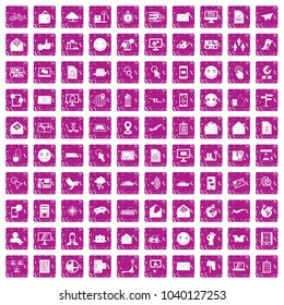 100 mail icons set in grunge style pink color isolated on white background vector illustration