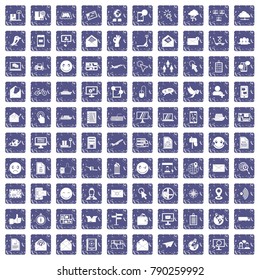 100 mail icons set in grunge style sapphire color isolated on white background vector illustration
