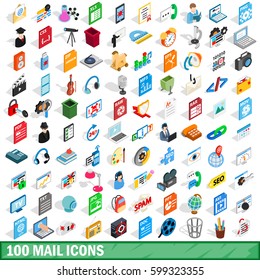 100 mail icons set in isometric 3d style for any design vector illustration