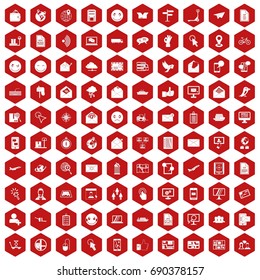 100 mail icons set in red hexagon isolated vector illustration