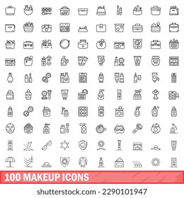 100 makeup icons set. Outline illustration of 100 makeup icons vector set isolated on white background