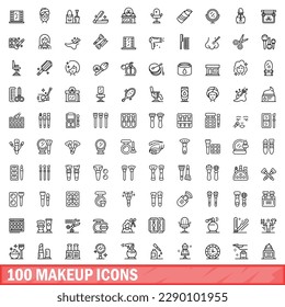 100 makeup icons set. Outline illustration of 100 makeup icons vector set isolated on white background