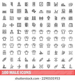 100 male icons set. Outline illustration of 100 male icons vector set isolated on white background