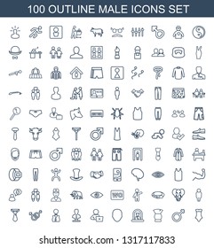 100 male icons. Trendy male icons white background. Included outline icons such as swimsuit, brush, airport officer, face, man with laptop, bust. male icon for web and mobile.