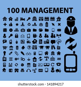 100 gerenciamento, recursos humanos, ícones da equipe, sinais definidos, vetor