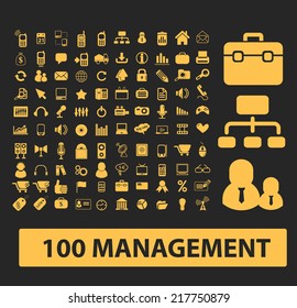 100 management, marketing, team, organization icons, signs, illustrations, vectors, symbols set
