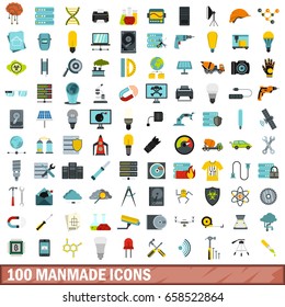 100 manmade icons set in flat style for any design vector illustration