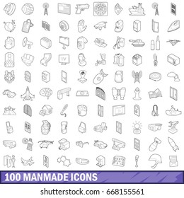 100 manmade icons set in outline style for any design vector illustration