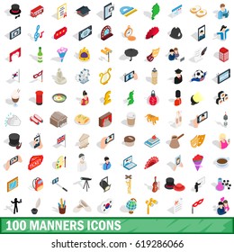 100 manners icons set in isometric 3d style for any design vector illustration