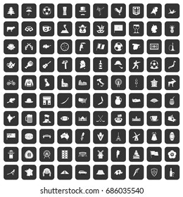 100 map icons set in black color isolated vector illustration