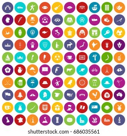 100 map icons set in different colors circle isolated vector illustration