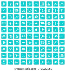 100 map icons set in grunge style blue color isolated on white background vector illustration