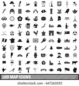 100 map icons set in simple style for any design vector illustration