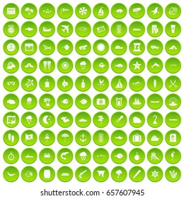 100 marine environment icons set green circle isolated on white background vector illustration