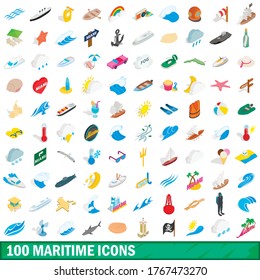 100 maritime icons set in isometric 3d style for any design vector illustration