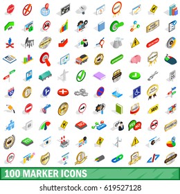 100 marker icons set in isometric 3d style for any design vector illustration