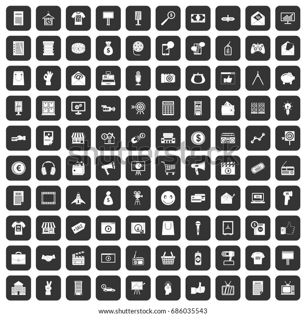 100 marketing icons set in black color\
isolated vector\
illustration