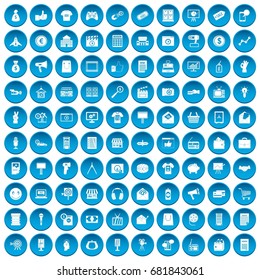 100 marketing icons set in blue circle isolated on white vector illustration