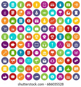 100 marketing icons set in different colors circle isolated vector illustration