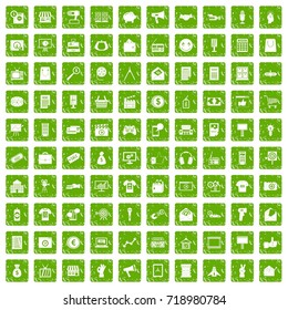100 marketing icons set in grunge style green color isolated on white background vector illustration