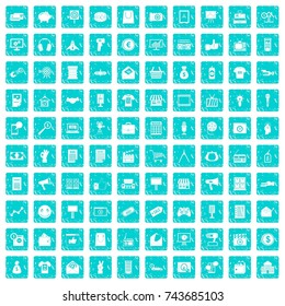 100 marketing icons set in grunge style blue color isolated on white background vector illustration