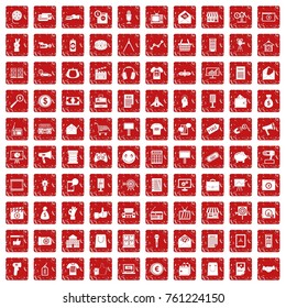 100 marketing icons set in grunge style red color isolated on white background vector illustration