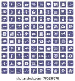 100 marketing icons set in grunge style sapphire color isolated on white background vector illustration