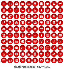 100 marketing icons set in red circle isolated on white vector illustration