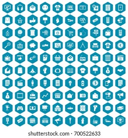 100 marketing icons set in sapphirine hexagon isolated vector illustration