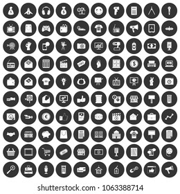 100 marketing icons set in simple style white on black circle color isolated on white background vector illustration